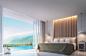 Modern Bedroom with mountain view 3d rendering Image