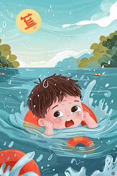 珍爱生命溺水的儿童插画