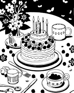 黑白生日蛋糕矢量插画图形元素