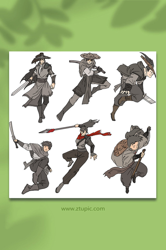 帅气武林武侠江湖侠客人物元素插画
