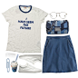 A fashion look from August 2016 featuring shirt tops, long blue skirt and vans trainers. Browse and shop related looks.