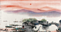 杨明义作品欣赏 水乡红日图 镜框 设色纸本