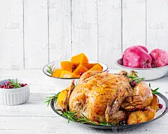 乡村风格,蔓越桔,秋天,叶子,装饰菜,鸡肉,白昼,华丽的,烘