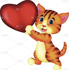 卡通猫抱着红色的心