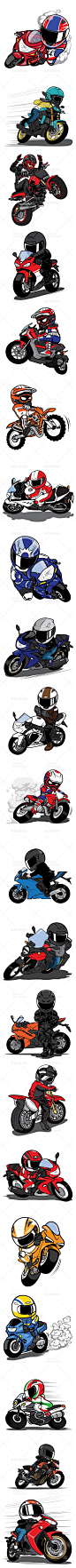 卡通手绘摩托车赛车手机车比赛骑行潮酷装饰插画 AI矢量设计素材-淘宝网