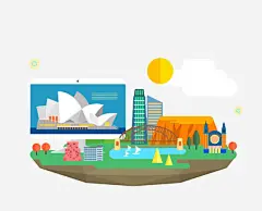 悉尼歌剧院_新图网 https://ixintu.com 大桥 悉尼歌剧院 城市旅游插画 卡通 创意 扁平风格 多彩 手绘