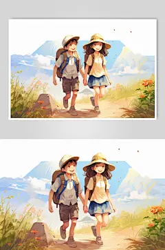 数字艺术学生放假开心过暑假扁平风插画