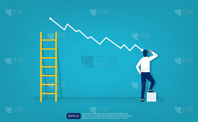 降低成本、削减成本、优化成本的经营理念。商人用下降曲线和阶梯符号画出简单的图形。向量的业务说明