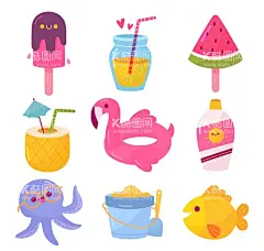 夏季度假元素  - 源文件下载【酷图网】雪糕,冰淇淋,饮料,西瓜,椰汁,eps,ai,矢量,高清图片,素材,