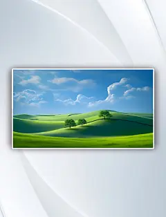 绿色草原插画风景图唯美背景