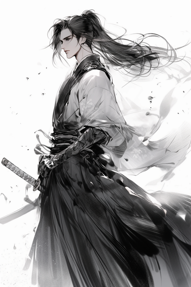 古风执剑少年水墨武侠剑客插画