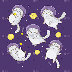 Cute scottish fold cats astronauts on starry space