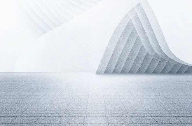 3D渲染抽象几何建筑与混凝土地面人造空间...