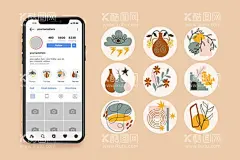 移动应用程序图标  - 源文件下载【酷图网】移动,应用,程序,图标4,图标设计,实用图标,圆形,APP图标,手绘,插画,叶子,树叶,花朵,