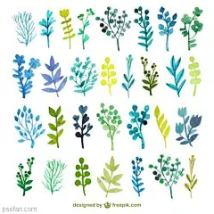 春日清新配色花朵叶子水彩手绘植物矢量EPS/AI   - PS饭团@北坤人素材