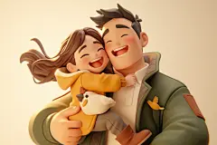 背着孩子的父女形象人物模型