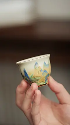 精美手绘陶瓷千里江山主人杯