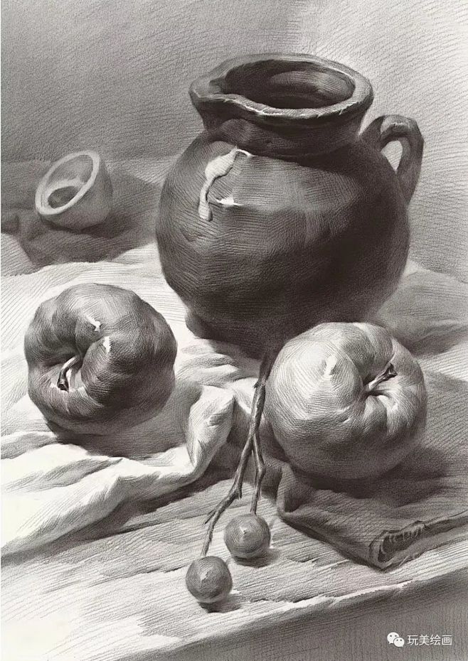 四个组合静物素描图片