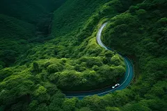 绿色环保，公路环山，美景