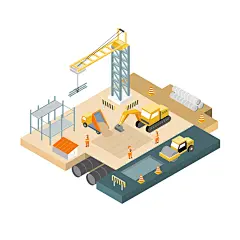 扁平化立体交通道路机场城市建筑2.5D等距插画科技AI矢量PSD素材