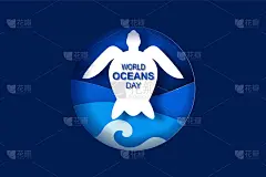 纸艺术和剪纸概念的世界海洋日。庆祝致力于帮助保护海洋地球和保存水生态系统。蓝色的海浪手工折纸。纸海龟