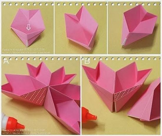 折纸教程：教你折简单好看的花朵置物盒 (...