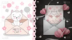 信封,猫,贺卡,可爱的,背景分离,纺织品,杯,玩具,小的,儿童