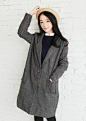 2014秋冬新款韩版文艺青年格子呢大衣保暖中长款西装外套