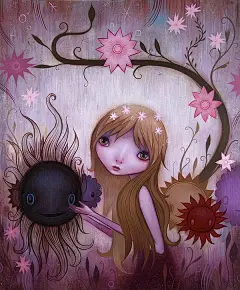 美国芝加哥艺术家Jeremiah Ketner，作品受到日本流行艺术、包装设计、杂志广告以及街头涂鸦的影响，画中的主人公都是一些介于可爱、暧昧与甜美之间的糖果女孩。蓝色的基调，安静的气氛，似乎她所描绘的精灵般的...