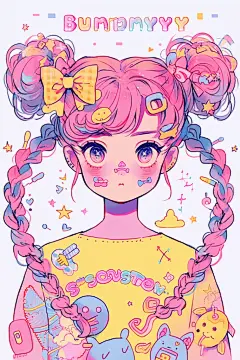 清新黄色活力扁平风多巴胺女孩穿搭人物插画
