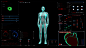 数字显示仪表盘中的女性人体扫描淋巴系统。