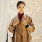 自觉 原创设计女装品牌 气质 驼色镶皮条 宽松长款羊毛呢大衣外套