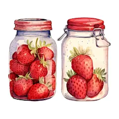 水彩风格草莓罐头插画