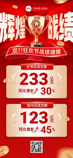 双11节点营销通用战报促销感全屏竖版海报AIGC