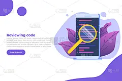 评审代码，软件评审测试，团队解决错误和bug的概念。矢量插图。