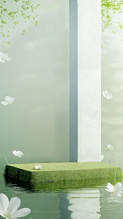 立春&春天实景感植物湖泊石块展台背景