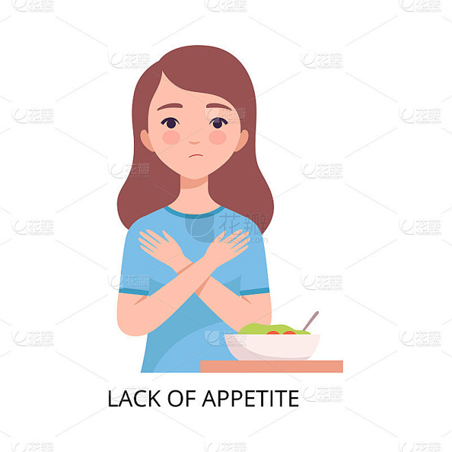 食欲不振，患有病毒感染、流感或呼吸道疾病症状的女孩，流感及病毒预防媒介图解的医疗保健和医学资料
