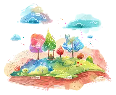 土地郁郁葱葱的风景自然风光色彩缤纷的树木美丽的花朵-异想天开、色彩缤纷的风景与宁静的心情