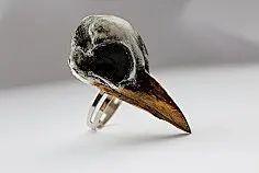 孤品代购△Taxidermy 朋克罕见手作手绘动物标本骷髅鸟头可调戒指