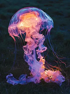 创意彩色透明塑料袋里发光水母光效艺术摄影海报midjourney关键词咒语 - Ai宇宙吧- : Prompt咒语：