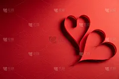 红纸背景上的两颗红纸爱心。爱情和情人节的概念。