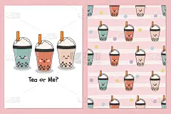 可爱的,牛奶,绘画插图,泡泡,矢量,冰茶,生奶油,饮料,茶,寒冷