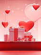 valentine's box valentine themed, greeting cards, stationery,, in the style of rendered in cinema4d, minimalist still life, vibrant stage backdrops, opaque resin panels, light white and light crimson, simple shapes,8k
