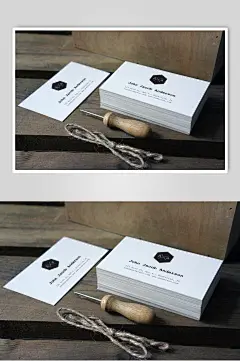 文艺英文木刻名片样机