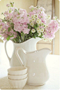 Simple white pitchers....Old-Fashioned Flowers: 