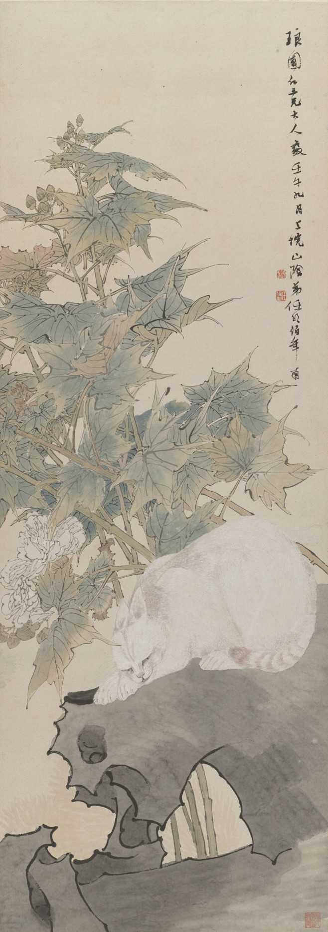 任颐-任伯年——《芙蓉白猫图》欣赏 | 任颐(1840-1896)，即任伯年，清末著名画家。初名润，字次远，号小楼(亦作晓楼)，后改名颐，字伯 ...