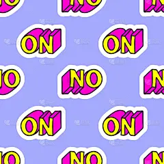 无缝模式与字“没有”或“上”。时髦的文本补丁矢量壁纸。80-90年代古怪的漫画风格。