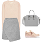 A fashion look from January 2016 featuring cashmere tops, grey wool skirt and lace sneakers. Browse and shop related looks.