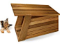 27 Innovative Doghouse Designs : This modern doghouse integrates the horizontal slat style that is popular with modern furniture designers. The angled roof and thick-slab wood floor create interesting visuals without compromising utility. The Moddy doghou