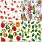 森系手绘水果食物坚果动物花卉叶子包装饰印花纹图案背景设计素材-淘宝网